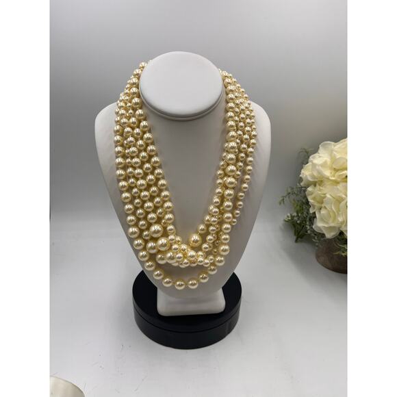 ListJ. Crew Five Multi-Strand Cream Round Faux Pearl Hand Knotted Necklace - Picture 2 of 7